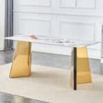 Cold Jade Slab Dining Table with Golden Stainless Steel Butterfly Legs - Elegant - Image 2