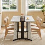 Marble Grain Rectangular Dining Table with Adjustable Legs for 8 People - White and Black - Image 2