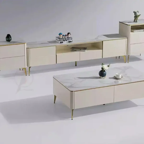Modern Simple TV Cabinet with Tea Table Small-Sized Glass Storage for Living Room for House Hold Furniture