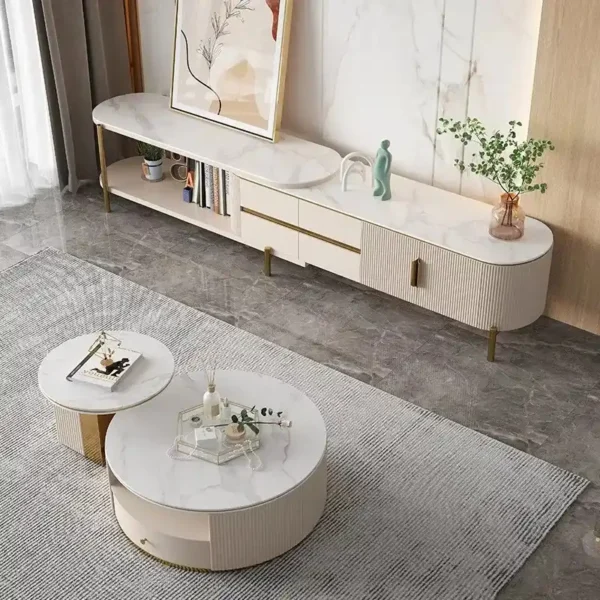 Modern Simple Light Luxury Rock Panel Coffee Table TV Cabinet Combination Living Room Home Telescopic Floor Cabinet