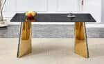 Black Marble-Patterned Rectangular Dining Table with Golden Stainless Steel Butterfly Legs - Image 9