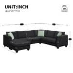 Polyester L-Shaped Modular Sofa Set with Removable Ottoman and 3 Pillows - Black - Image 2