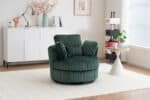 Plush Corduroy Round Barrel Accent Chair with 360° Swivel and 4 Pillows - Green - Image 4