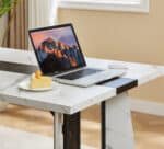 Marble Grain Rectangular Dining Table with Adjustable Legs for 8 People - White and Black - Image 8