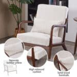 Upholstered Mid-Century Modern Accent Chair with Pillow - Beige - Image 6