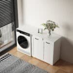 White Wooden Laundry Cabinet with Dual Sorting Hampers - Space-Saving Organizer - Image 7