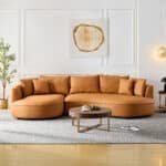 Eco-Leather Curved L-Chaise Sofa with Distinctive Design - Orange