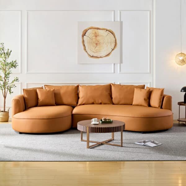 Eco-Leather Curved L-Chaise Sofa with Distinctive Design - Orange