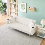 Black Corduroy Straight-Row Sofa with Adjustable Backrest and Cup Holders - 3-Seater - Image 13