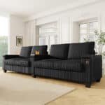 Corduroy Sofa Couch with USB Ports and Hidden Storage - 4-Seater - Black