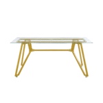 Glass Rectangular Dining Table with Sturdy Metal Legs - Gold - Image 5