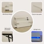 White MDF Foldable Coffee Table with Drawers and LED Light Strips - Three-Tier - Image 3