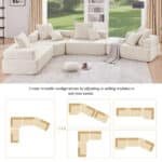 Boucle Fabric Modular U-Shaped Sofa with Versatile Configuration - 6-8 Seater - Cream - Image 5