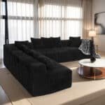 Striped Corduroy U-Shaped Sectional Sofa with Reversible Design - Black - Image 3
