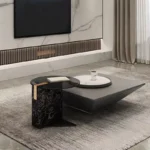 Luxury Wood Coffee Table Set with Marble Side Table - Elegant Finish - Image 5