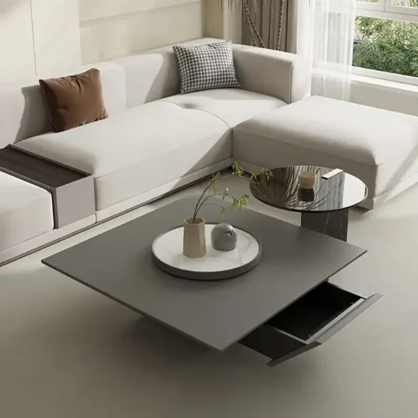 Luxury Wood Coffee Table Set with Marble Side Table - Elegant Finish