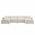 Chenille U-Shaped Modular Sofa with Deep Double Cushions - 6-Seater - Gray - Image 10