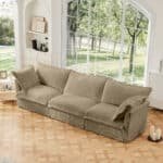Corduroy 3-Seater Sofa with Deep Seating and Plush Pillows - Camel - Image 2