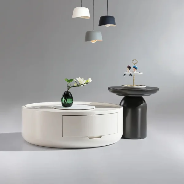 Round Coffee Table Setting Living Room Furniture Ceramic Light Luxury Design Villa Loft Drawer Tea Table for Home