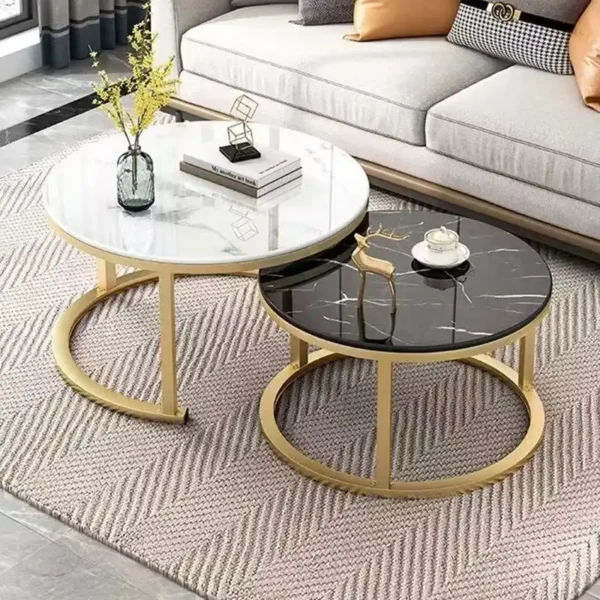 High Quality Hot Sales Modern Carbon Steel Coffee Table Set Big and Small Round Coffee Table for Living Room Furniture