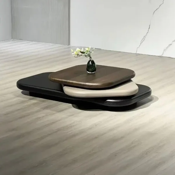 White Wax Veneer Oval Swivel Coffee Table - Elegant Design