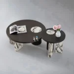 Slate Artificial Marble Round Coffee Table with Side Table - Luxury Design - Image 12