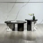 Slate Artificial Marble Round Coffee Table with Side Table - Luxury Design - Image 8
