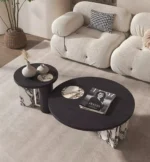 Slate Artificial Marble Round Coffee Table with Side Table - Luxury Design - Image 10