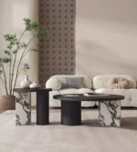 Slate Artificial Marble Round Coffee Table with Side Table - Luxury Design - Image 2