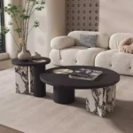 Slate Artificial Marble Round Coffee Table with Side Table - Luxury Design