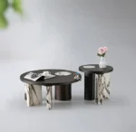 Slate Artificial Marble Round Coffee Table with Side Table - Luxury Design - Image 13