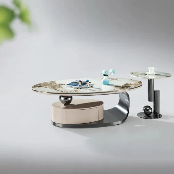 Combination Stainless Steel Titanium Golden Black Luxury Design Ceramic Coffee Table Setting Living Room Furniture Tea Table
