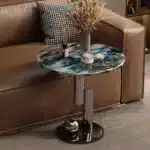 Black Stainless Steel Side Table with Golden Sintered Stone Top - Elegant Corner Design - Image 7
