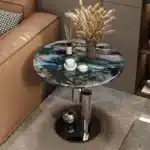 Black Stainless Steel Side Table with Golden Sintered Stone Top - Elegant Corner Design - Image 6