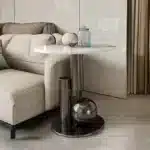 Black Stainless Steel Side Table with Golden Sintered Stone Top - Elegant Corner Design - Image 3