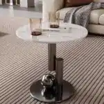 Black Stainless Steel Side Table with Golden Sintered Stone Top - Elegant Corner Design