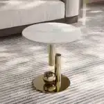 Black Stainless Steel Side Table with Golden Sintered Stone Top - Elegant Corner Design - Image 11