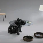 Glass Top Coffee Table with Hippopotamus Base - Unique Design