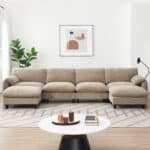 Chenille U-Shape Modular Sofa with USB Charger and Movable Ottoman - Striped - Image 3