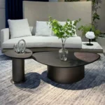 Rustic Nordic Triangle Coffee Table with 3D Board Top - Natural Wood Finish