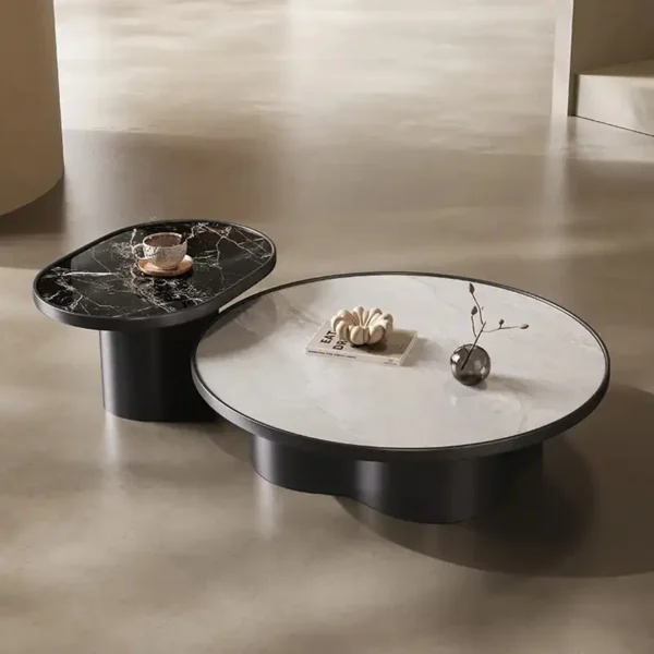 Italian Minimalist Design Living Room Coffee Table Marble Top MDF Wood Frame Sofa Corner Table Set for Home