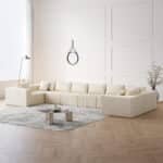 ⁦Corduroy L-Shaped Modular Sofa Set with Minimalist Design - Beige⁩ - الصورة ⁦26⁩