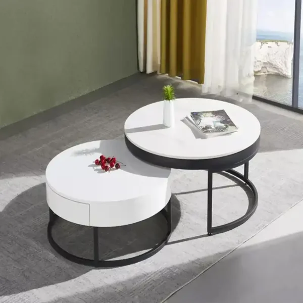 Modern Nesting Small Round Wood Side End Coffee Table for Bedroom Living Room Furniture