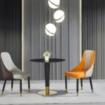 Stainless Steel Round Coffee Side Table with Matt Black Stone Top - Gold and Black