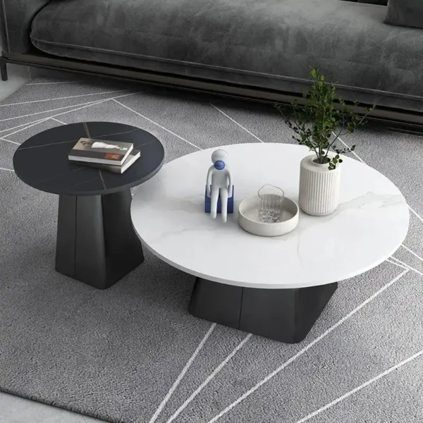 Modern Round Rock Plate Tea Table Combination Living Room Household Small Apartment Size Round Tea Table