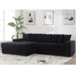 Corduroy L-Shaped Modular Sofa with Left Chaise Daybed and 8 Throw Pillows - Black