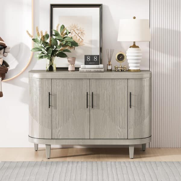 Wooden Curved Sideboard with Adjustable Shelves and Soft-Close Doors - Champagne