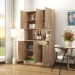 Melamine MDF Wardrobe & Kitchen Cabinet with 6 Doors, 1 Drawer, and Open Shelf - Rustic Oak