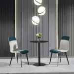 Black Iron Rounded High Coffee Bar Table with Stone Top - Modern Elegance