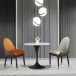 Round Coffee Table with Black Iron Frame and Stone Top - Versatile Design